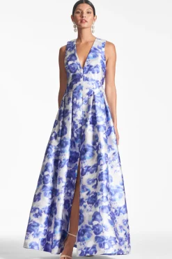 Sachin & Babi Brooke Gown - Azure Watercolor Floral Cheap